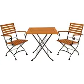 Degamo Bistroset SitzgruppeKlappgarnitur HOFGARTEN 5-teilig (2x Klappsessel, 1x Klapptisch 75x75cm), Flachstahl schwarz + Eukalyptus
