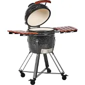 Beliani Holzkohlegrill Schwarz aus Keramik Kamado Stil auf Rollen mit Deckel Thermometer Grillrost Outdoor BBQ Gartenzubehör Standgrill