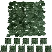 Relaxdays Sichtschutz Efeu, 12er Set, je Heckenmatte 50x50 cm, künstliche Hecke Garten & Balkon, Blätterzaun, dunkelgrün