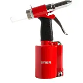 Stier Blindnietpistole SBN-1 für Nietgrößen von 2,4 - 4,8mm, inkl Mundstücke, Druckluft Nietpistole, niedriger Luftverbrauch, Kostensparende Pneumatik