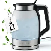 ProfiCook Wasserkocher 1,7 Liter | beleuchteter Wassertank | Glas mit 1,7L | Kettle mit selbstschließender Einfüllöffnung | 2200W | PC - WKS 1215 G