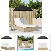 The Living Store Doppel-Sonnenliege mit Kissen & Sonnenschirm Beige Poly Rattan