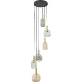 LINDBY Hängeleuchte Doroteo, 6-flg., grün/amber/grau, Glas