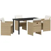 vidaXL Möbel 5-teiliges Garten-Essset mit Kissen, beiges Poly-Rattan - Gartenstühle 3379957