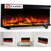KAMINIO Elektrokamin LEA - Elektrischer 3-in-1 Kamin mit Panoramaview, Heizung, 3D-Flammeneffekt, 12 Flammenfarben, Fernbedienung - 36 Zoll