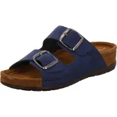 Rohde Damen Leder Pantoletten Klettverschluss Clogs Memory-Fußbett Rodigo-40 5856, Größe:42 EU, Farbe:Blau