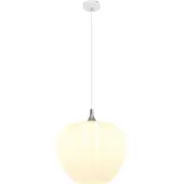 Globo Lighting Hängeleuchte Metall weiß matt, Metall verchromt, Glas opal, satiniert, Kabel Textil weiß, Höhe kürzbar, Glas mit Dekorrillen, ø: 400mm, H: 1200mm, exkl. 1x E27 60W 230V