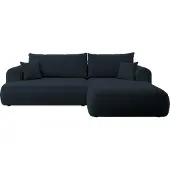 Selsey Ovo - Ecksofa mit Schlaffunktion, Bettkasten, Ottomane rechts, Easy-Clean-Veloursbezug in Dunkelblau