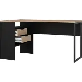 Ebuy24 FunctionPlus Schreibtisch Ecke 3 Ablagen 2 Schubladen Nussbaum Nachbildung schwarz matt.