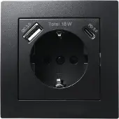 McPower Schutzkontakt-Steckdose Flair 1x USB-C 18W PD 1x USB-A matt schwarz