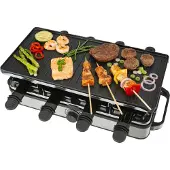 Bourgini Gourmet Raclette Pure - Gourmet-Set mit wendbarer Grill- und Backplatte - Raclette 8 Personen - 21x42 cm - PFAS-freie Beschichtung - Einstellbarer Thermostat - inkl. 8 Spachteln und Pfännchen