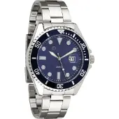 Miraval Herrenarmbanduhr mit Edelstahlarmband 43 mm Datumsanazeige Lupe japanisches Quarzuhrwerk 21 mm breit Klassich Modern Männer Blau