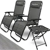 Holz4home deluxe4home 3-teiliges Liegestuhl Set mit Klapptisch I Sitzgruppe klappbar I Gartenstuhl Strandliege Flexibles Gewebe Sonnenliege & Tisch