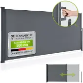 Juskys Seitenmarkise Dubai 500 x 180 cm ausziehbar blickdicht, Sichtschutz für Balkon & Terrasse, Seitenrollo Wandhalterung - anthrazit