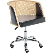 Beliani Schreibtischstuhl Schwarz Kunstleder Polyrattan Wiener Geflecht Rückenlehne Höhenverstellbar Drehbar Armlehnen Retro Stil Bürostuhl Home Office