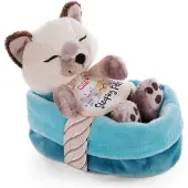 Nici Sleeping Pets Kuscheltier – Siamkatze, schlafend im Körbchen – 12 cm