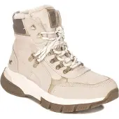 Mustang Damen Stiefel Beige aus Synthetischem Schaffell mit Reißverschluss, Schnürsenkeln und 2,5 cm Plattform