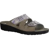 Rohde 1403-77 Pantolette, Damenschuhe, Earth (hellbraun), Leder, Weite F1/2 - Damenschuhe Pantolette / Zehentrenner, Braun, leder (velour bedruckt)