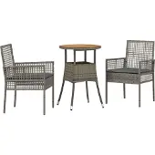 vidaXL Möbel 3-teiliges Garten-Esszimmer-Set Grau Poly Rattan - Gartenstühle 3334953