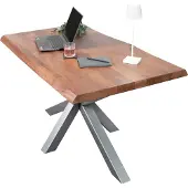 Sam Esstisch Baumkante massiv Akazie Nussbaum 160 x 85 Spider-Gestell silber CALI