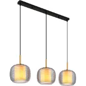 Globo Lighting Hängeleuchte Metall schwarz matt, Metall messingfarben, Glas rauchfarben, Glas opal, Kabel PVC schwarz, LxBxH: 910x210x1500mm, exkl. 3x E27 60W 230V