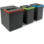 Emuca Lot RecyclingRecyclingbehälterRecycle für Küchenschublade, Höhe 266mm, 1x15l, 2x7l, Kunststoff anthrazitgrau