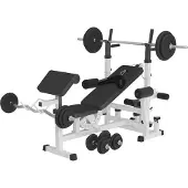 Gorilla Sports Kraftstation - Multifunktion Hantelbank mit 108 kg Hantelset, Ablage, Dip Station, Butterfly, Curlpult, Beincurler, Seilzug, Gummi Hantelscheiben - Fitnessstation