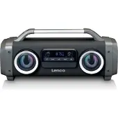 Lenco SPR-100BK - Spritzwasserfester Bluetooth-Lautsprecher UKW Radio USB und SD mit Lichteffekten - Schwarz