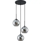 LINDBY Hängelampe Jurian, 32 cm, 3-flg., schwarz/rauch, Glas