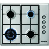 Heinner HBH‑S584WI‑IX Einbau‑Gas‑Kochfeld 58 cm, 4 Gasbrenner, Wok, Gusseisen, Zündung, Edelstahl