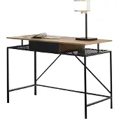 SalesFever Schreibtisch | mit Ablagefläche | Tischplatte 15 mm MDF natur | Gestell Metall schwarz | B 110 x T 55 x H 76 cm
