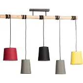 LINDBY Hängelampe Amilia, Stoff, 5-flg., rot/grau/gelb, E27