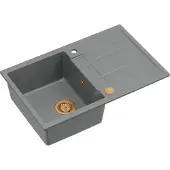 Quadron Spülbecken 1-Becken Spüle | Größe: 78 x 50 x 22 cm | MORGAN 111 | Küchenspüle Granitspüle aus GraniteQ mit Siphon | Grau & Kupfer