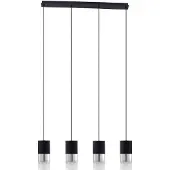 LINDBY Hängeleuchte Svante, 4-flg., schwarz, Glas, 85 cm
