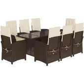 vidaXL 9-tlg. Garten-Essgruppe mit Kissen Braun Poly Rattan