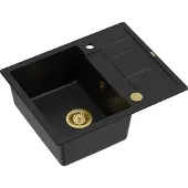 Quadron Spülbecken 1-Becken Spüle | Größe: 62 x 50 x 22 cm | MORGAN 116 | Küchenspüle Granitspüle aus GraniteQ mit Siphon | Carbon & Golden
