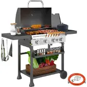 Outsunny Gasgrill 12 KW 4+1 Brenner BBQ Grillwagen aus Edelstahl Seitenbrenner