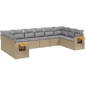 vidaXL 10-tlg. Garten-Sofagarnitur mit Kissen Beige Poly Rattan
