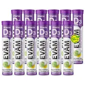 EVÄM Vitamin D3 Brausetabletten – 25 µg (1000 I.E.) je Tablette, Apfel-Zitrone – 12 Tuben à 20 Stück (240 Tabletten)