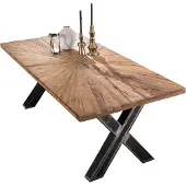SIT Möbel Esstisch 160 cm | Teak-Holz Tischplatte 50 mm natur | X-Gestell Metall used look | B 160 x T 90 x H 76 cm | 15230-41 | Serie TABLES & CO
