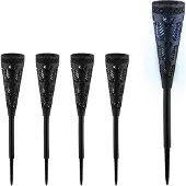 Relaxdays Solarlampe 5er Set, Fackel-Design, Gartenbeleuchtung mit Lichteffekt, H x D: 41 x 7 cm, mit Erdspieß, schwarz