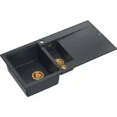 Quadron Spülbecken 1,5-Becken Spüle | Größe: 100 x 50 x 21/16 cm | EVAN 156 | Küchenspüle Granitspüle aus GraniteQ mit Siphon | Schwarz & Kupfer