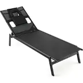 Coast Sonnenliege mit Gesichtsöffnung, Gartenliege mit 5-Fach Verstellbarer Rückenlehne und abnehmbarem Kopfkissen, Terrassenliege Liegestuhl für Pool, Garten, Terrasse, 207 x 63 x 31 cm