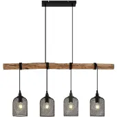 LINDBY Hängeleuchte Elrond, 116 cm, schwarz, 4-flammig, Holz
