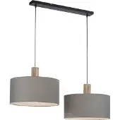 JUST LIGHT LED Pendelleuchte LINEN Stoffschirme mit Holz Apllikationen grau Wohnzimmer, Esszimmer, Küche