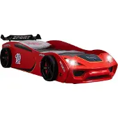 TRAUMMÖBEL Autobett TURBO V2 Kinderbett im Rennwagen-Design mit Lattenrost Farbe Rot