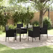 vidaXL 5-teiliges Garten-Ess-Set mit Kissen Schwarz Poly-Rattan, Design Gartenstühle Neu
