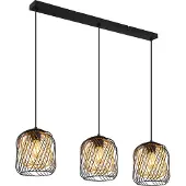 Globo Lighting Hängeleuchte Metall schwarz matt, Metallgeflecht schwarz matt, Metallgeflecht goldfarben matt, Kabel PVC schwarz, Höhe kürzbar, LxBxH: 840x180x1500mm, exkl. 3x E27 40W 230V