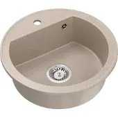 Quadron Rund Spülbecken 1-Becken Spüle | Größe: 51 x 51 x 18 cm, Ø 43 | JOHNNY 210 | Küchenspüle Granitspüle mit Siphon | Beige & Stahl