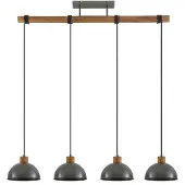 LINDBY Durbis 4 Pendelleuchte Dark Grey/Wood - , Durbis, dimmbar, Grau, für Küche, Holz, Vintage